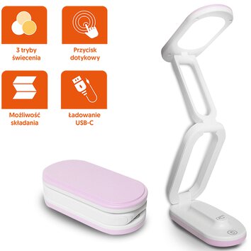 Lampka biurkowa LED składana, 3000/4500/6000K, 1200mAh, różowa, LTC