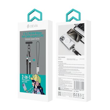 Devia kabel uniwersalna smycz 2w1 PD USB-C - USB-C 1,2 m 60W czarny