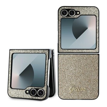 Guess nakładka do Samsung Galaxy Z Flip6 GUE003745 złota 4G Glitter Script