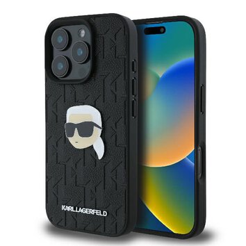 Karl Lagerfeld nakładka do iPhone 16 Pro 6,3" KLHCP16LPGKLKIPK czarna Hardcase Monogram Karl Head Pin