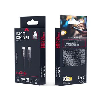 Maxlife kabel MXUC-12 USB-C - USB-C 2,0 m 60W czarny