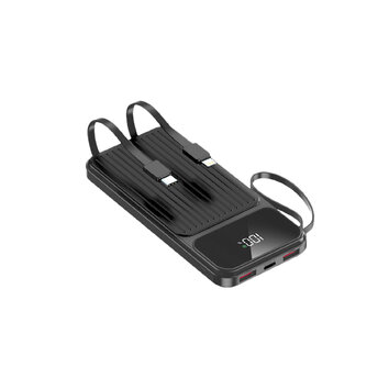 Maxlife power bank z wbudowanymi kablami MXPB-06 PD QC 22,5W 10000 mAh czarny