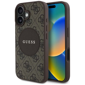 Guess Nakładka HC MagSafe PU 4G Circle with Classic Logo do iPhone 16 Brązowa