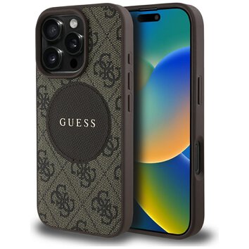 Guess Nakładka HC MagSafe PU 4G Circle with Classic Logo do iPhone 16 Pro Brązowa