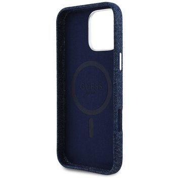 Guess Nakładka HC MagSafe FW Denim Triangle Logo do iPhone 16 Pro Niebieska