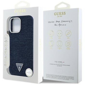 Guess Nakładka HC MagSafe FW Denim Triangle Logo do iPhone 16 Pro Niebieska