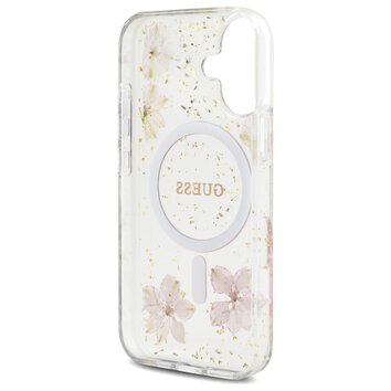 Guess Nakładka HC MagSafe Resin Flowers and Glitter do iPhone 16 Różowa