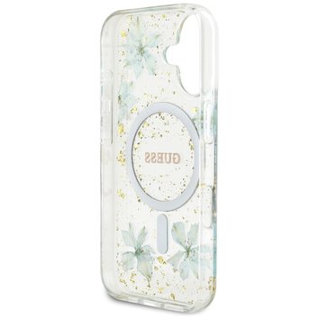 Guess Nakładka HC MagSafe Resin Flowers and Glitter do iPhone 16 Turkusowa