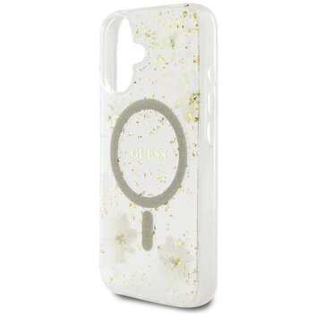 Guess Nakładka HC MagSafe Resin Flowers and Glitter do iPhone 16 Beżowa