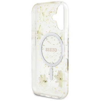 Guess Nakładka HC MagSafe Resin Flowers and Glitter do iPhone 16 Beżowa