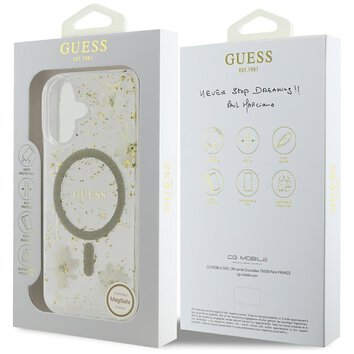 Guess Nakładka HC MagSafe Resin Flowers and Glitter do iPhone 16 Beżowa