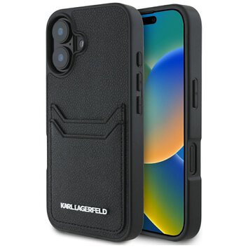 Karl Lagerfeld Nakładka HC Grained PU CardSlot Metal Elong do iPhone 16 Czarna