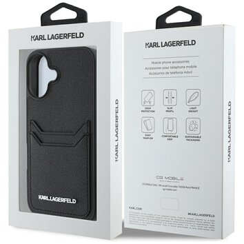 Karl Lagerfeld Nakładka HC Grained PU CardSlot Metal Elong do iPhone 16 Czarna