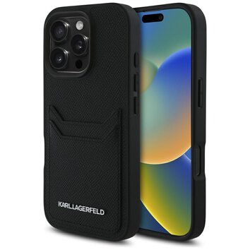 Karl Lagerfeld Nakładka HC Grained PU CardSlot Metal Elong do iPhone 16 Pro Max Czarna