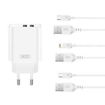 XO ładowarka sieciowa CE34 2x USB 2,4A biała + kabel Lightning
