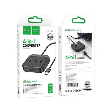HOCO adapter HUB 4w1 USB A HB35 0,2 m czarny