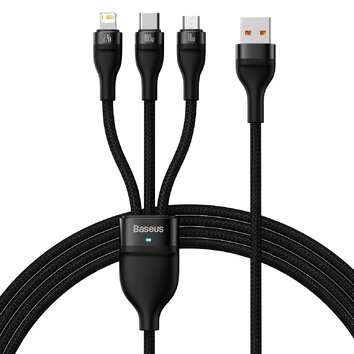 BASEUS Kabel USB 3w1 Flash Series USB-C micro USB Lightning 100W CASS030001 1.2m czarny