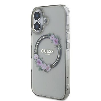 GUESS futerał do IPHONE 16 kompatybilny z MagSafe GUHMP16SHFWFCK (IML Flowers Wreath) czarny