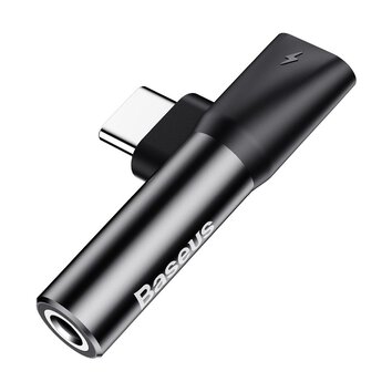 BASEUS adapter 2w1 Typ C (męski) do Jack 3,5mm (żeński) + Typ C (żeński) CATL41-01 czarny
