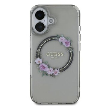 GUESS futerał do IPHONE 16 kompatybilny z MagSafe GUHMP16SHFWFCK (IML Flowers Wreath) czarny
