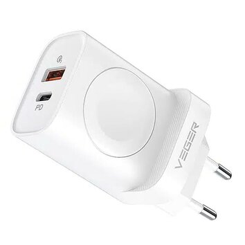 VEGER adowarka sieciowa USB + Typ C + adowarka kompatybilna z Apple Watch PD 25W W002E biaa