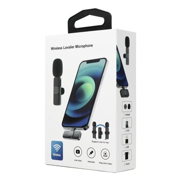 Mikrofon krawatowy bezprzewodowy Lightning podwójny z długim włosiem (2 w zestawie) K1 różowy