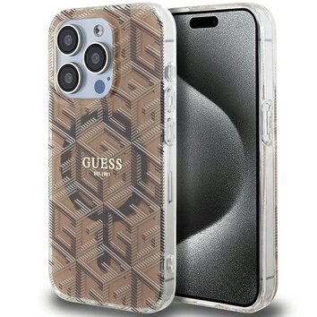 Oryginalne Etui GUESS Hardcase GUHMP15XHGCUSTGW do iPhone 15 Pro Max (Kompatybilny z Magsafe / IML GCUBE / brzowy)