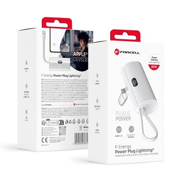 FORCELL F-ENERGY Power Plug F5K3 powerbank 5 000mAh z wbudowanym zczem do Lightning 8-PIN PD 20W biay