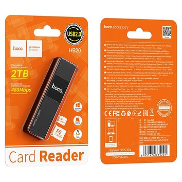 HOCO czytnik kart pamici 2w1 USB A 2.0 HB20 czarny
