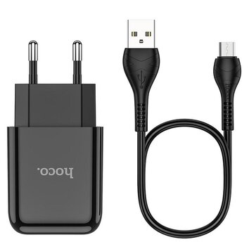 HOCO ładowarka sieciowa USB + kabel Micro 2.1A N2 Vigour czarna.