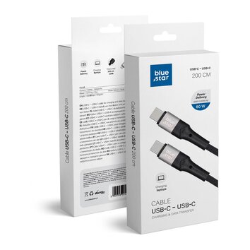 Kabel Blue Star z oplotem ze zczem USB C do USB C 3A 60W 2m