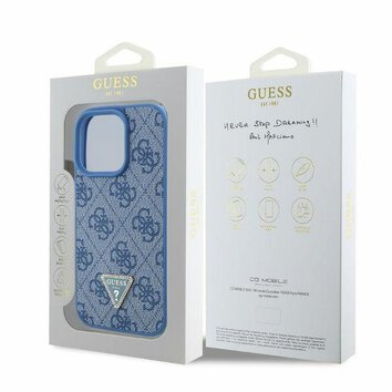 GUESS futerał do IPHONE 16 Pro GUHCP16LP4TDPB (PU Leather 4G Triangle Strass) niebieski