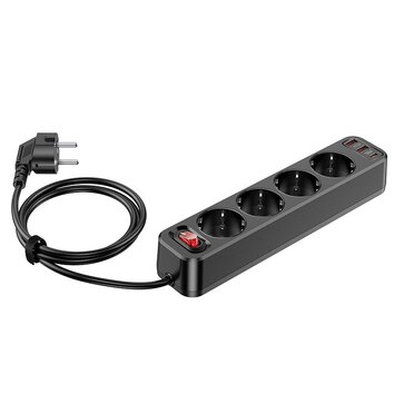 HOCO listwa zasilajca 4 gniazda + 2 x USB A + Typ C PD QC3.0 3A 20W NS1 1,8 m czarna