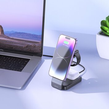HOCO ładowarka indukcyjna 3w1 kompatybilna z MagSafe 15W CQ3 czana