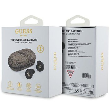 GUESS słuchawki bezprzewodowe bluetooth + stacja dokująca TWS ENC GUTWSP4EGW (4G Metal) brązowe