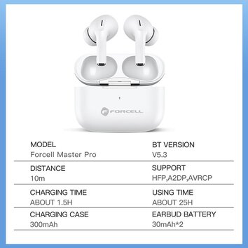 FORCELL F-AUDIO suchawki bezprzewodowe / bluetooth stereo TWS Master PRO biae