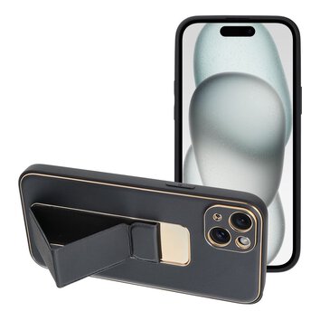 Futera LEATHER Case Kickstand do IPHONE 15 PLUS czarny