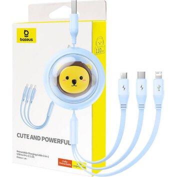 BASEUS kabel zwijany 3w1 USB A do Micro USB / Lightning / Typ C 3.5A CB000063 1,1 m niebieski