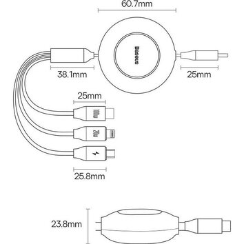 BASEUS kabel 3w1 Typ C do Micro USB / Lighting / Typ C PD QC4.0 3,5A 100W CAMJ010201 1,1 m czarny