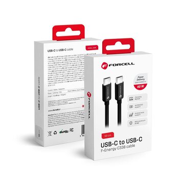 FORCELL kabel Typ C do Typ C QC4.0 3A/20V PD60W C338 50cm czarny