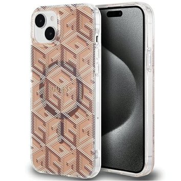 Oryginalne Etui GUESS Hardcase GUHMP15SHGCUSTGW do iPhone 15 (Kompatybilny z Magsafe / IML GCUBE / brzowy)