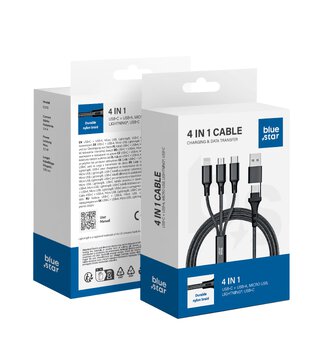 BLUE STAR kabel 4w1 Typ C / USB A do Micro USB / Lightning / Typ C 2,4A 12W Cafule C172 1,2 m czarny