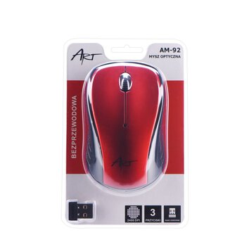 Mysz / Myszka  ART  bezprzewodowa-optyczna USB AM-92 czerwona