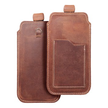 Skrzana uniwersalna wsuwka z pull-up - ROYAL Crazy Horse / brzowy - Rozmiar L - IPHONE 6 / 7 / 8