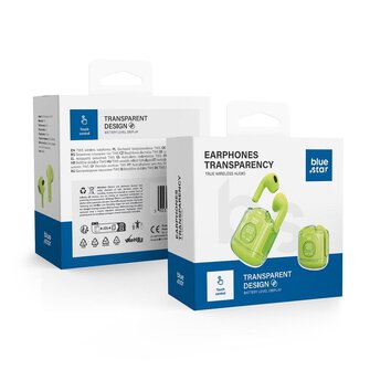 BLUE STAR suchawki bezprzewodowe / bluetooth stereo TWS Transparency Fi22 zielone
