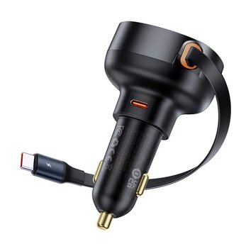 BASEUS adowarka samochodowa Typ C + zwijany kabel Typ C PD3.0 QC4.0 3A 60W CCTXP-CCL / C00057802111-01 czarna