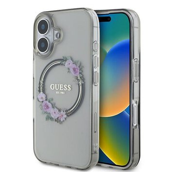 GUESS futerał do IPHONE 16 kompatybilny z MagSafe GUHMP16SHFWFCK (IML Flowers Wreath) czarny