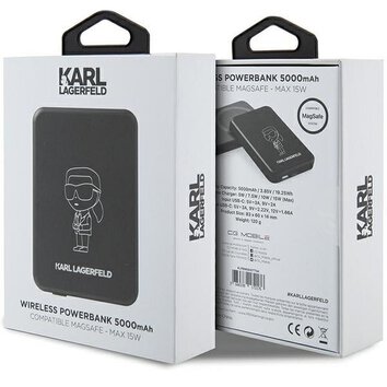 Bateria zewnętrzna ( Powerbank ) z ładowaniem indukcyjnym KARL LAGERFELD KLPBM5KIOTTGK 5000mAh 15W z Magsafe / czarny