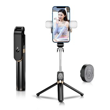 Zestaw / uchwyt selfie z pilotem na bluetooth tripod LED  SSTR-20 czarny