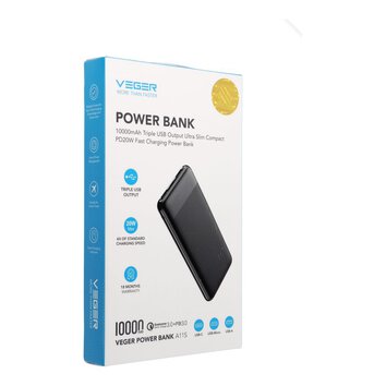 VEGER powerbank 10 000 mAh PD QC3.0 2A 20W A11S (W1133S) czarny.